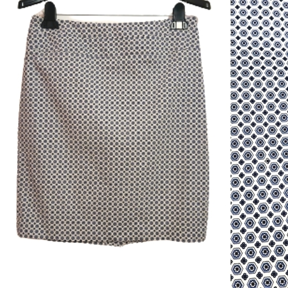 Kenar Dresses & Skirts - Kenar Print Cotton Blend A Line Stretch Skirt White Blue 4